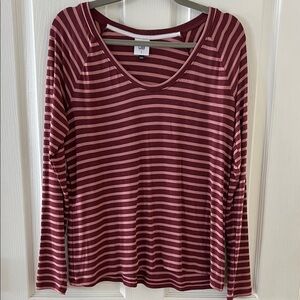 CAbi Burgundy and Pink Striped Long Sleeve Top